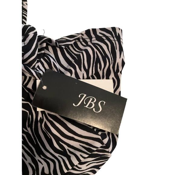 JBS Peplum Dress Knee Length Cap Sleeve Zebra Print Black White Womens Large NWT - Picture 6 of 6